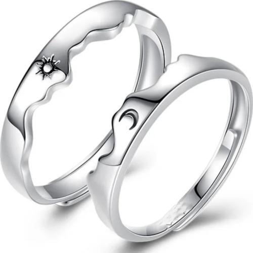 Anillos Plata 925 Sol Y Luna Ajustable Compromiso Pareja