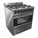 Cocina Industrial Kokken K7662 A Gas 4 Hornallas  Plateada Puerta Con Visor