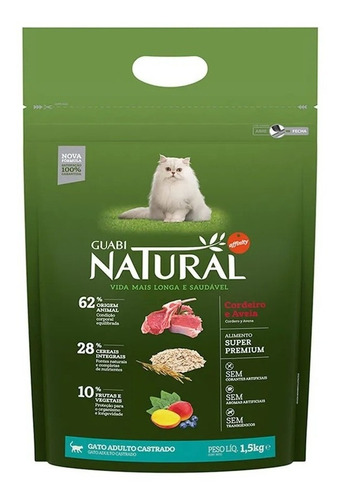 Ração Guabi Natural Gatos Castrados Cordeiro E Aveia (1,5kg)