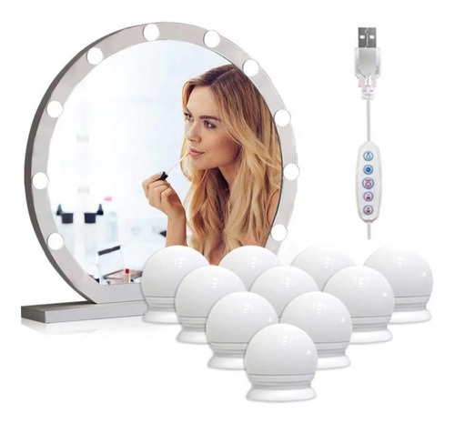 Luces Led Usb P/ Espejo Camarin 10 Focos Maquillaje Depósito