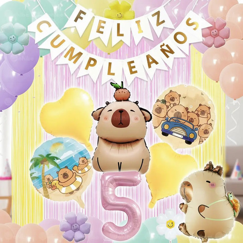 Kit Decoración Globos Capibara Niña -fiesta Capibara Niña! | Envío gratis