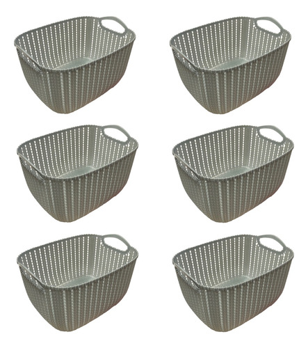 Canasto Organizador Plástico X6 Rattan Mediano Gris Deco