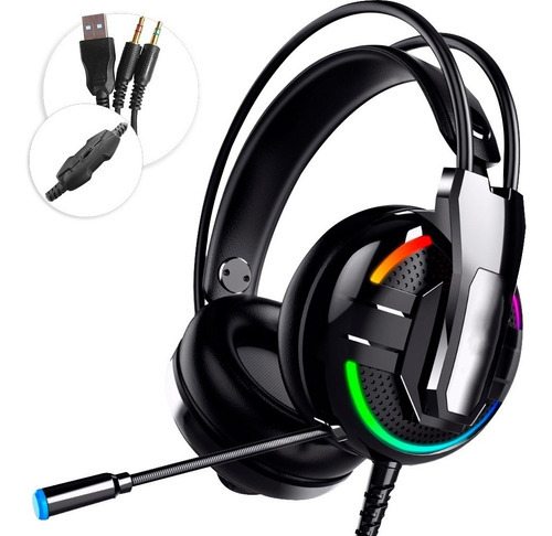 Headset Rgb Gamer Celular Pc Notebook Tablet Som Pra Música Cor Preto