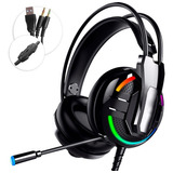 Headset Rgb Gamer Celular Pc Notebook Tablet Som Pra Música Cor Preto