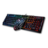 Kit Teclado E Mouse Gamer Com Led Semi Mecânico Rgb C/ Fio