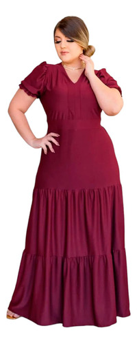 Vestido Feminino Longo Plus Size Manga 3 / 4 Malha Mouse