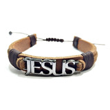 Pulseira Masculina Feminina De Couro Jesus Gospel Evangelica