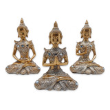 Trio De Buda Da Reflexão Yoga Refletindo Buda Gold Brilhante