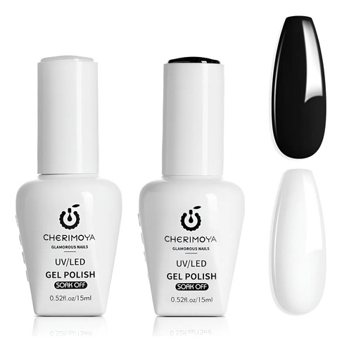 Kit Esmaltes Semipermanentes Blanco Y Negro 15ml Cherimoya