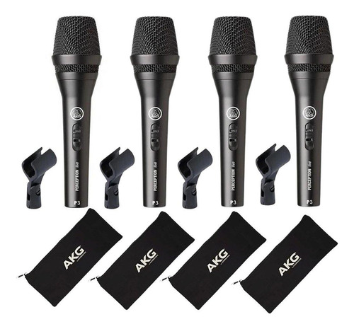 Kit Com 4 Microfones Dinâmico Akg P3s +bags E Cachimbos