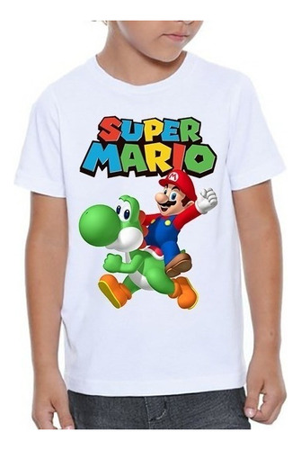 Camiseta Infantil Super Mário E Yoshi Game Clássico