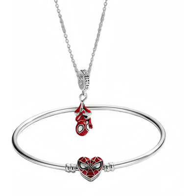 Los Vengadores Spiderman Pulsera Collar Plata Set 2pcs
