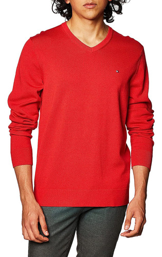 Sweater Básico Signature V-neck Hombre Tommy Hilfiger Rojo