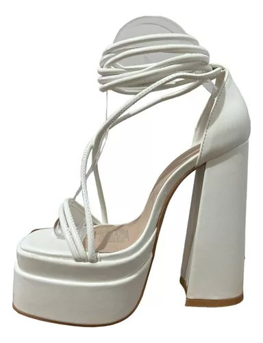 Sandalias Romana Plataforma Mujer Blancas Tacon Alto