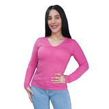 Remera Escote V Manga Larga Mujer Modal Con Lycra Full