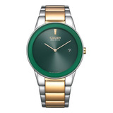 Reloj Citizen Au106485x Para Hombre Doble Manecilla Fechador Color De La Malla Dos Tonos Color Del Bisel Verde Color Del Fondo Verde Oscuro