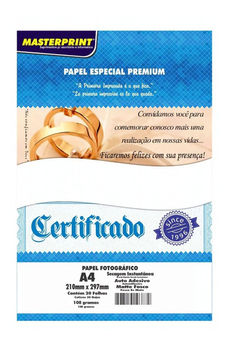 Papel Fotográfico Adesivo Fosco A4 108g Masterprint 20 Fls