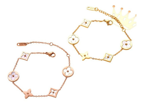 Oferta! Pulsera Flores De Lujo Doble Baño Oro 18k F