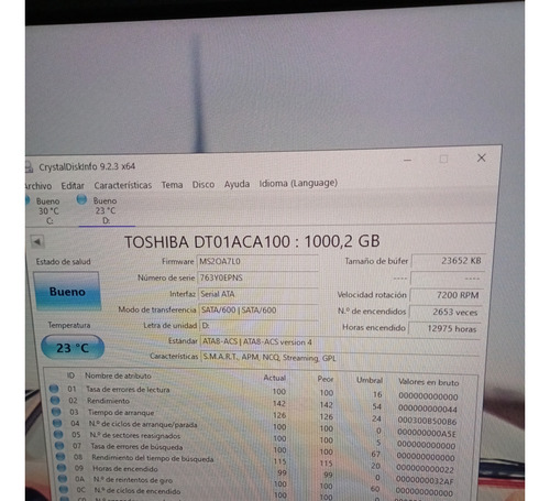 Disco Duro Interno Toshiba 1 Tb Pc, 7200 Rpm, Full De Salud