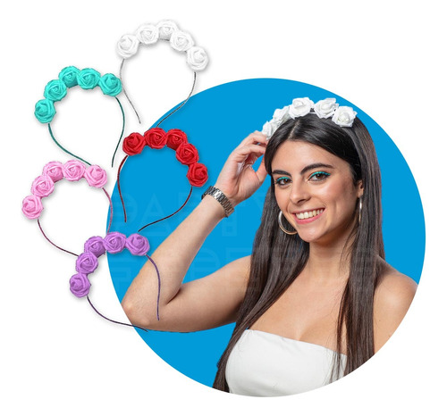 Vincha De Flores De Colores Novia Homenajeada Cotillon X 5