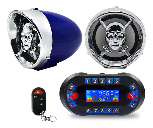 Estéreo Moto Bocinas Mp3 Usb Bluetooth A Prueba De Agua Azul