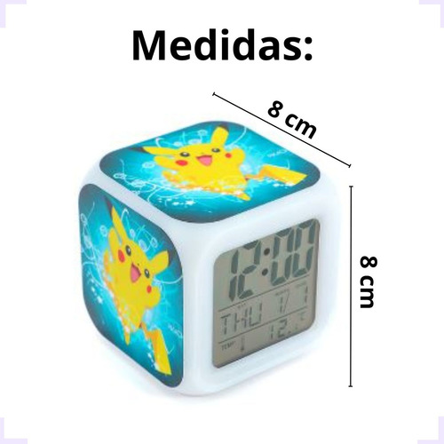 Despertador Relógio P/ Quarto Infantil Luminária Led Pokémon Cor Azul/ Pikachu Feliz