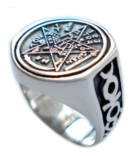 Anel Tetragramaton Prata Maciça 950 Pentagrama