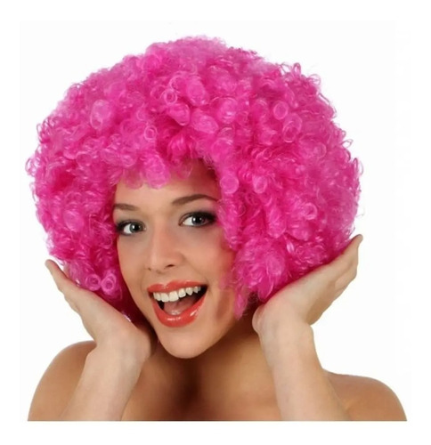 Peluca Afro Rosa X1