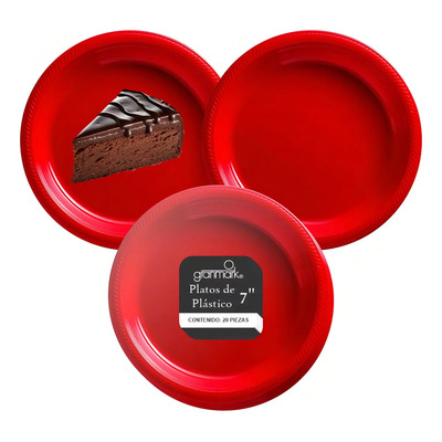 Plato Pastelero De Plástico Desechable Granmark - 20 Piezas Color Rojo | Meses sin interés