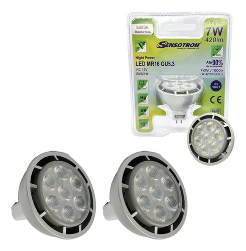 Kit 3 Lâmpadas Led Dicroica 7w Mr16 Ac 12v Gu5.3 Branco Frio Luz Branco-frio 12v Ac