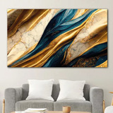 Cuadro Abstracto Dorado Azul Artistico Sala Canvas 130x90 A5
