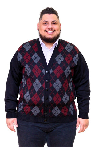 Cardigan Casaco De Lã Masculino Grosso Plus Size G1 G2 G3 G4