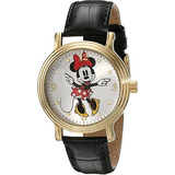 Reloj Mujer Disney Cristal Mineral 38 Mm Wr 30m W001879 Color Del Fondo Plateado Color De La Correa Negro Color Del Bisel Dorado