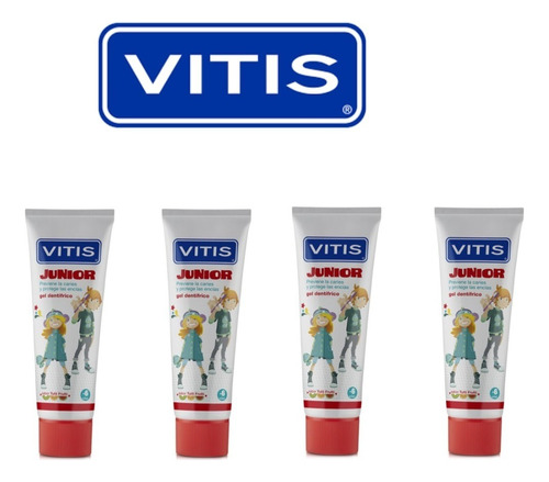 Pasta Dental Gel Vitis Junior Pack X4 Unidades