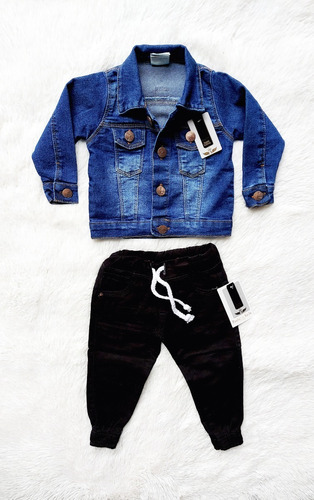 Jaqueta Jeans Infantil Menino E Calça Jogger Estilosa