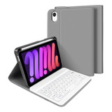 Funda Soporte Gris Teclado Blanco Para iPad Mini 6 8.3