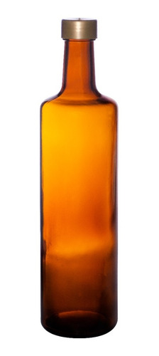 Botella Vidrio Aceite 750 Cc Redonda Ambar Con Tapa X12 Unid