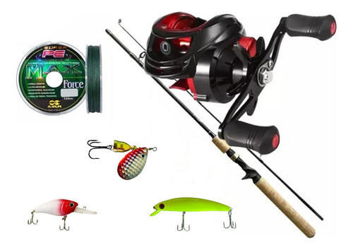 Kit D Pesca Esportiva C/ Carretilha E Vara 2 Partes + Brinde