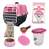 Gatos Felices Transportadora Comedero Alimento Kit Lujo New