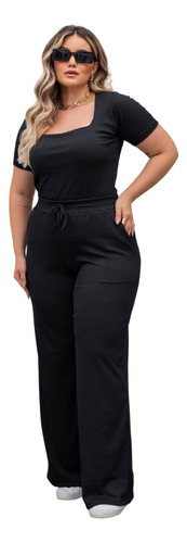 Conjunto Alfaiataria Blusa E Calça Canelada Moda Plus Size