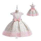 Vestido Elegante Floreados Largos Manga Corta Para Niñas