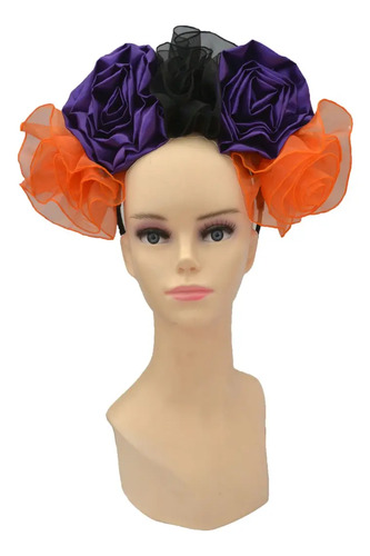 Diadema Rosas Grandes Tricolor Frida Mexicana Catrina