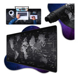 Deskpad Mousepad 70x35 Grande Couro Sintetico Preto Mapa Gg