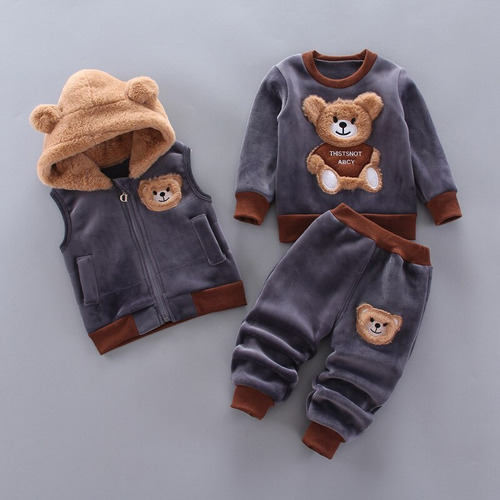 Conjunto De Sudadera, Pantalones Y Chaleco Gruesos Para Niño