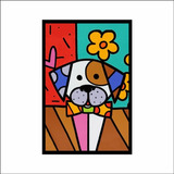 Quadro Cachorro Colorido De Romero Britto Com Moldura 20x30