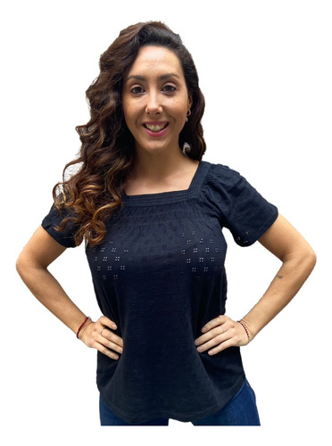 Blusa Remera Mujer Algodon Con Detalles En Broderie Anaandi