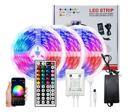 Tira Led Rgb 15m Luces Led Multicolor Con Sensor De Soni [u]