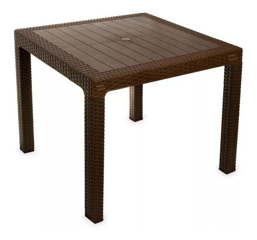 Mesa Quadrada Rattan Área De Lazer Com Furo Guarda Sol