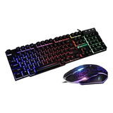 T6 Teclado Y Ratón Kit Gamer Barato Alámbrico Luz Led