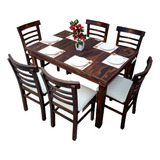 Comedor  Valery 6 Personas Nogal Elegante Madera Con Tapiz